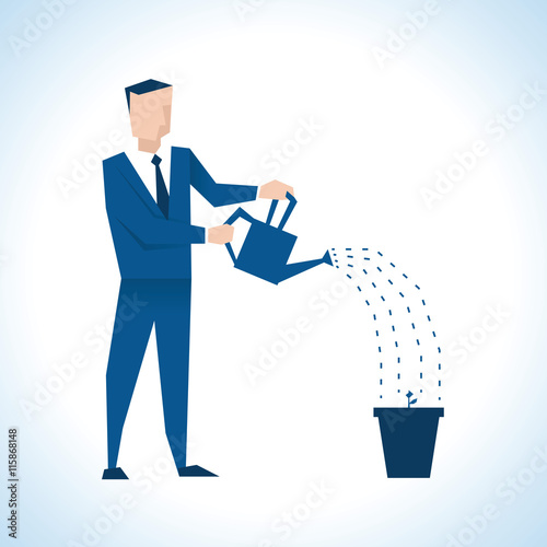 Illustration Of Businessman Watering Plant In Pot