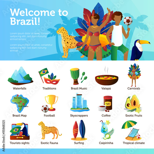 Brazil For Travelers Infographic Flat Poster 