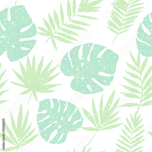 Green tropical leaves. Vector seamless pattern