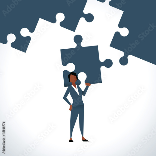 Illustration Of Businesswoman Holding Piece Of Jigsaw Puzzle