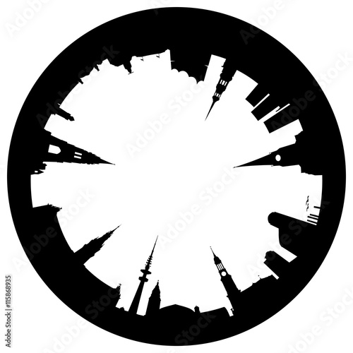 Skyline Hamburg als runde Silhouetten Grafik
