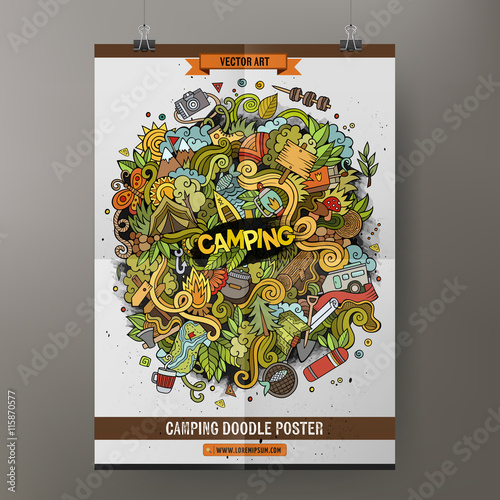 Cartoon vector hand-drawn camp doodle poster