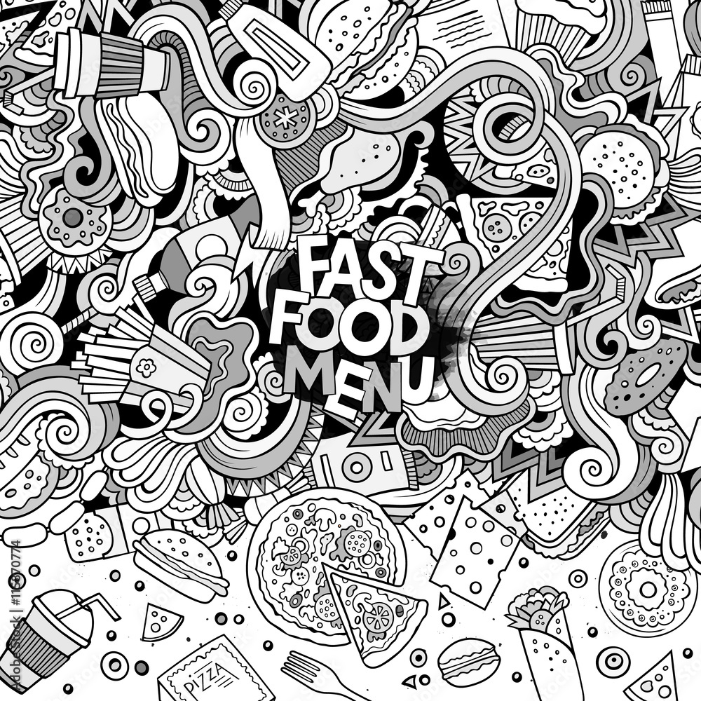 Cartoon doodles fast food frame design