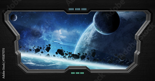 Fototapeta Naklejka Na Ścianę i Meble -  View of outer space from inside a space station