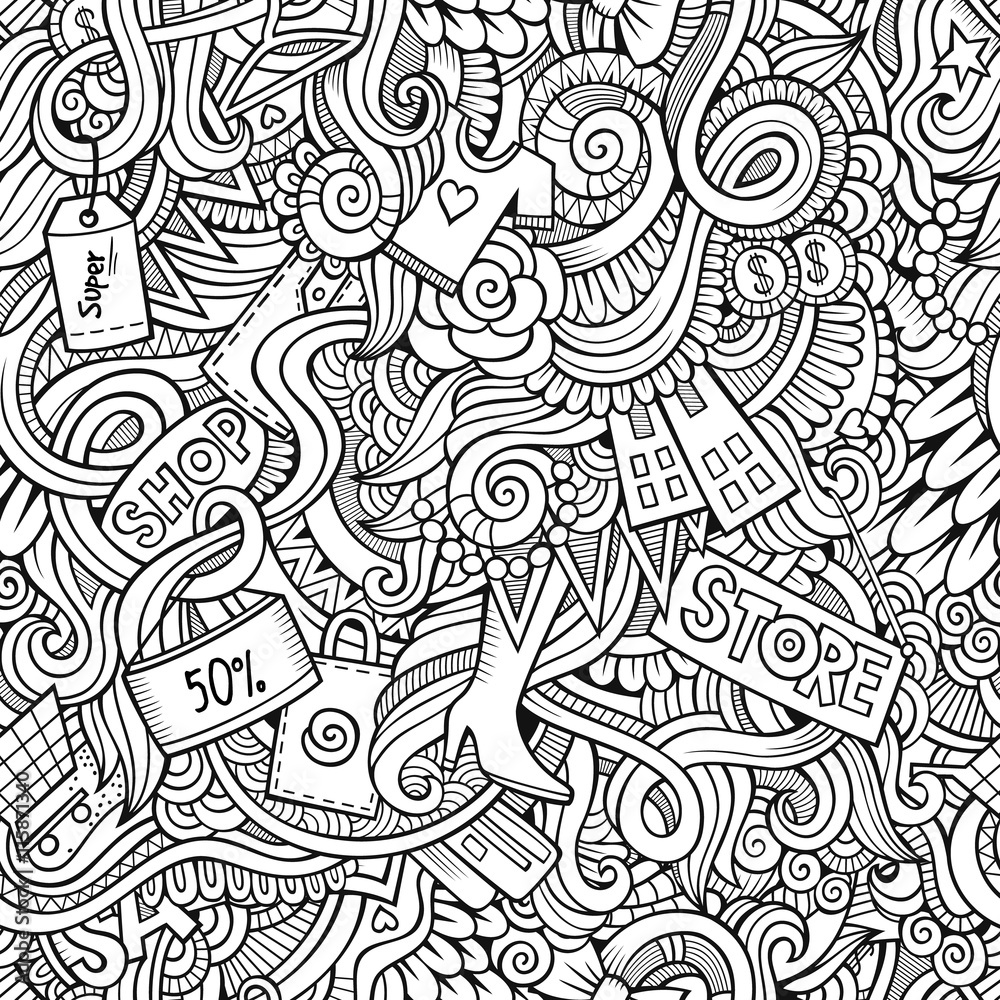 hand drawn sale shopping seamless pattern