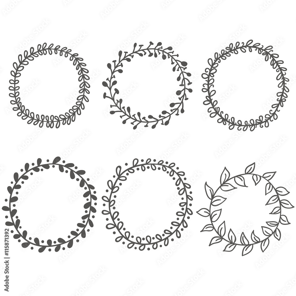 Fototapeta premium Set hand-draw vector victory laurel wreaths wedding, stationary, branding or table number.