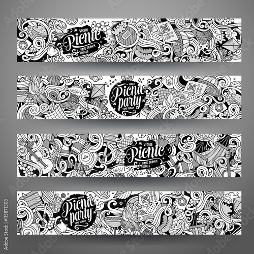 Cartoon vector picnic doodle vertical banners