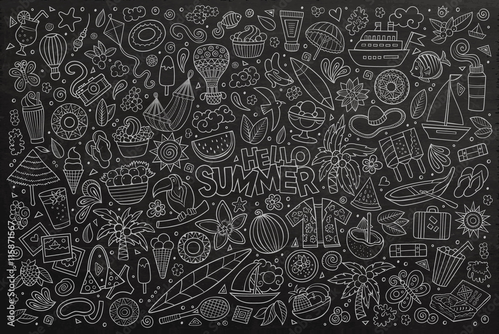 Line art vector set of summer objects Line art vector set of summer objects