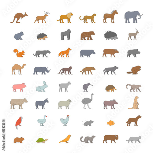 Flat set of silhouettes of australian, african, american and oth