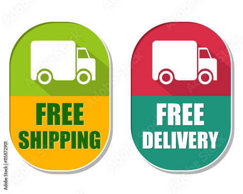 free shipping and delivery with truck sign, two elliptical label
