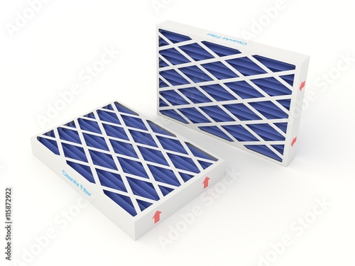 3D rendering of a set of air conditioning and furnace air filters.
