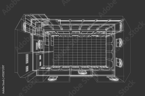 architecture abstract, 3d illustration, Top view building structure, floor plan