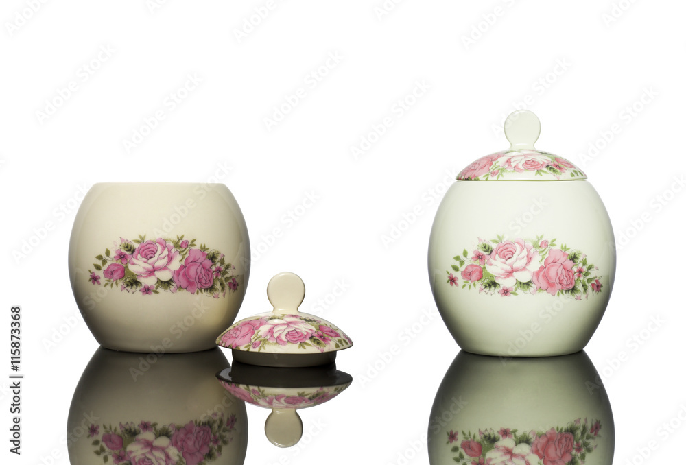 Ceramic pattern pot on white background.Setup two set. Ceramic pattern pot on white background.Setup two set.