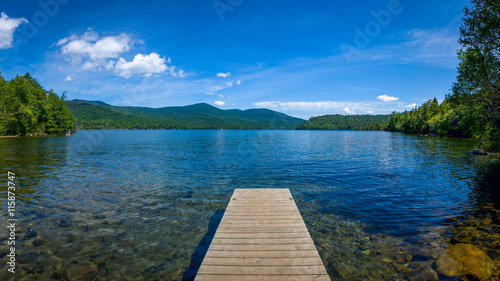 Panoramic view of Lake Placid, New York, on a sunny summer day