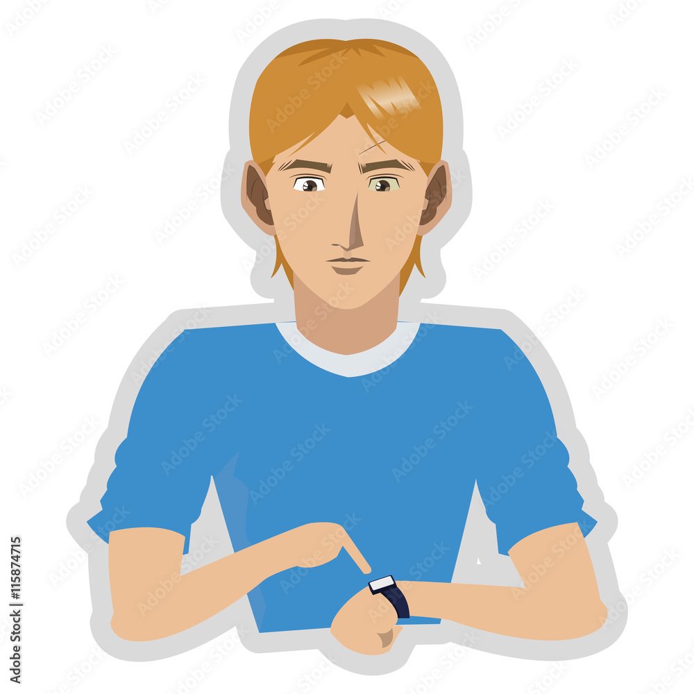 flat design young man with watch icon vector illustration flat design young man with watch icon vector illustration