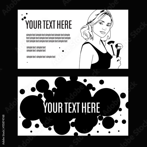 vector illustration of a woman holding makeup brush in her hand . template copy space for text