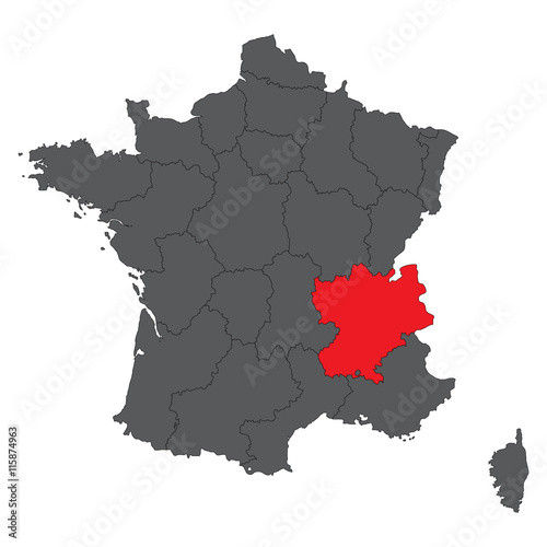 Rhone-Alpes  red on gray France map vector