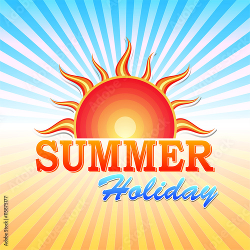 summer holiday with sun and rays, vector