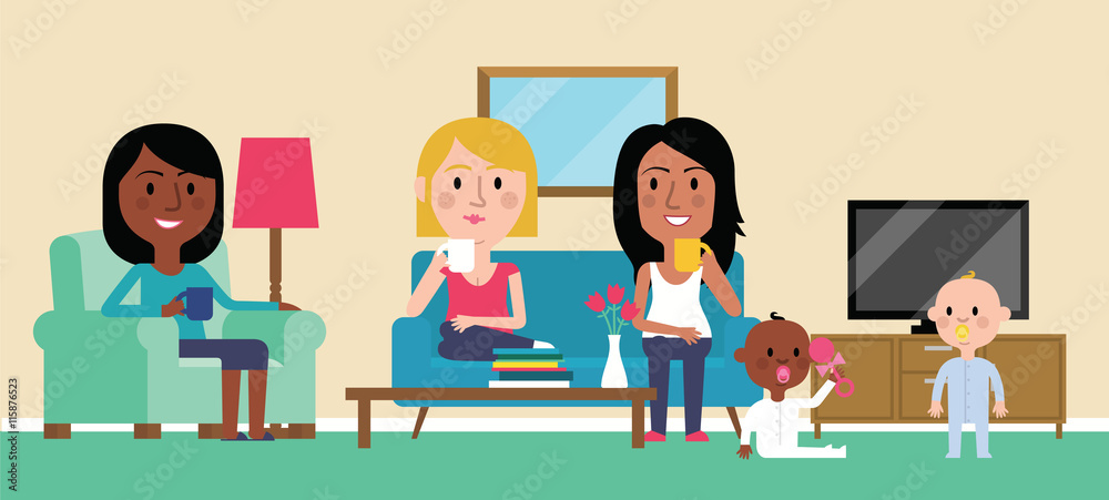 Illustration Of Women Having Coffee Morning At Home Illustration Of Women Having Coffee Morning At Home