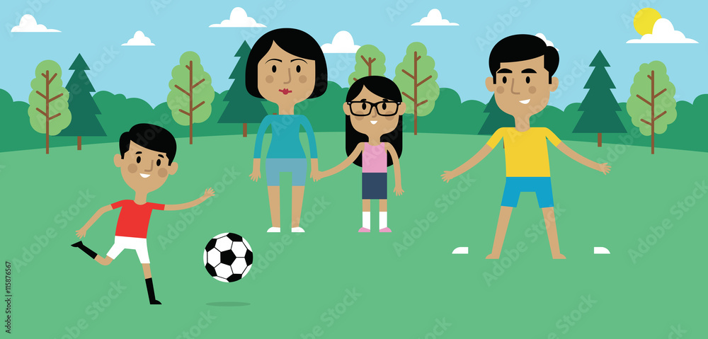 Illustration Of Family Playing Soccer In Park Together Illustration Of Family Playing Soccer In Park Together
