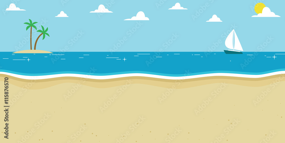 Background Illustration Of Summer Beach With Sailing Boat