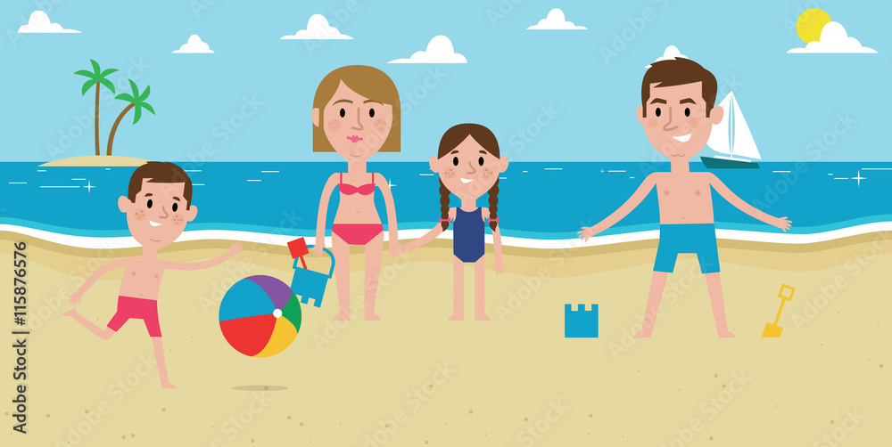 Illustration Of Family Enjoying Beach Vacation Together