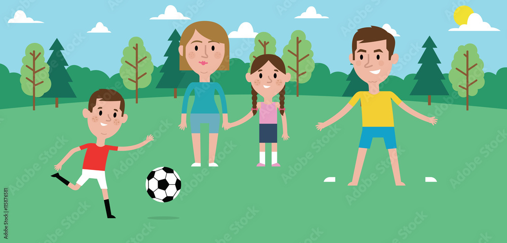 Illustration Of Family Playing Soccer In Park Together
