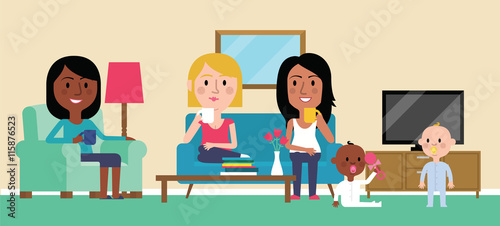 Illustration Of Women Having Coffee Morning At Home