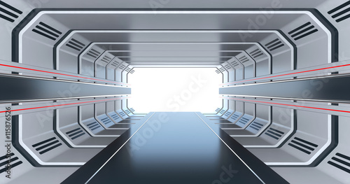 Light at the end of futuristic tunnel or corridor 3D render