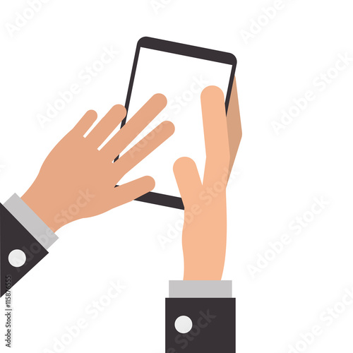 flat design hand holding modern cellphone icon vector illustration
