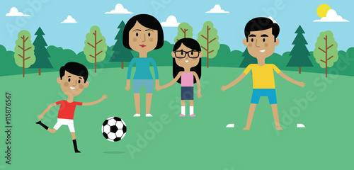 Illustration Of Family Playing Soccer In Park Together