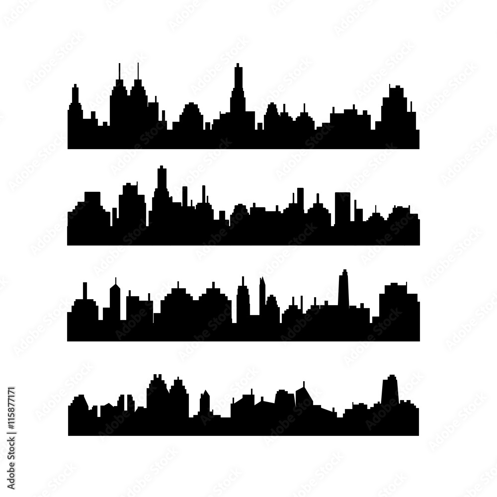 Set of different city silhouettes on white