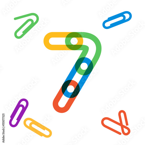 Number seven logo formed by paper clip.