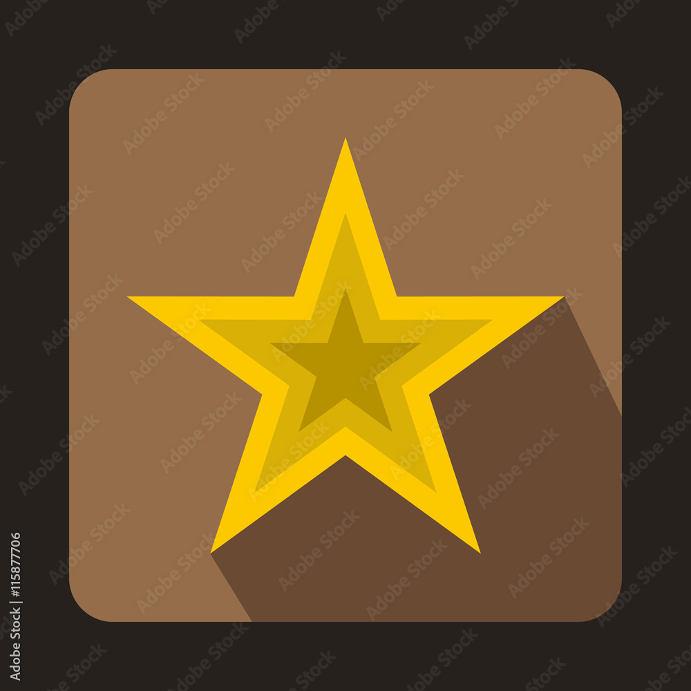 Golden star icon in flat style on a coffee background Golden star icon in flat style on a coffee background