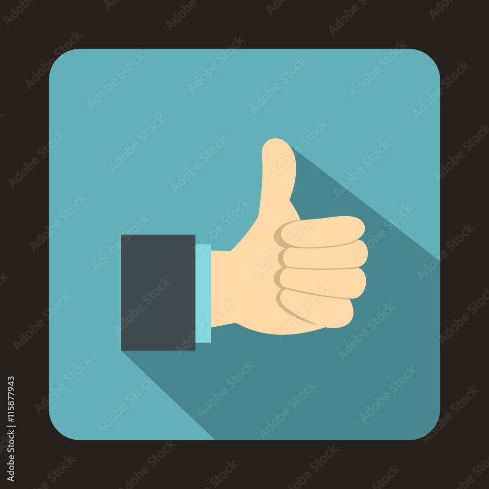 Thumb up gesture icon in flat style on a baby blue background Thumb up gesture icon in flat style on a baby blue background