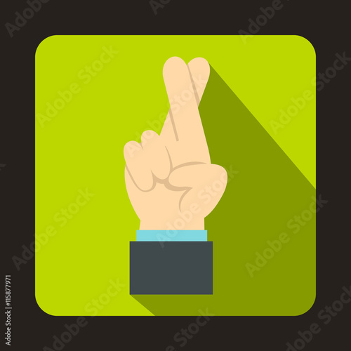 Fingers crossed icon in flat style on a green background