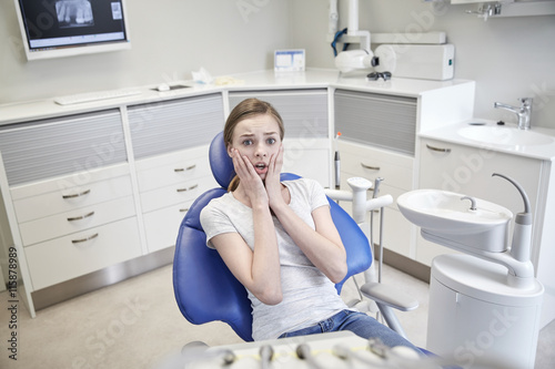 scared and terrified patient girl at dental clinic