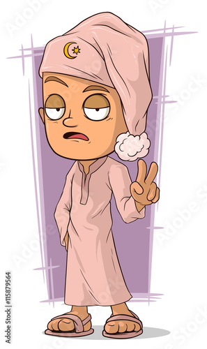 Cartoon sleepy man in pink pajama