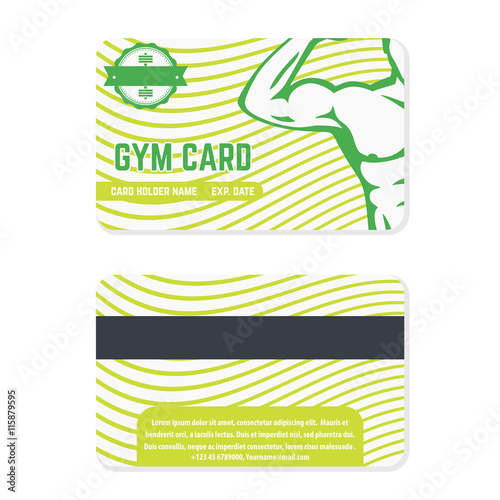 fitness club, gym card template design with athlete, green on white