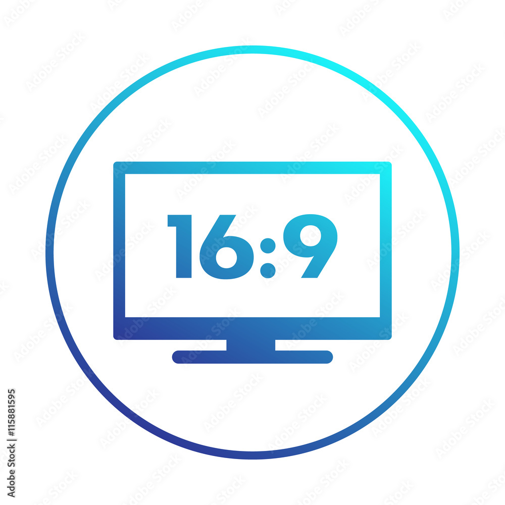 widescreen tv icon in circle, aspect ratio 16:9, vector illustration widescreen tv icon in circle, aspect ratio 16:9, vector illustration