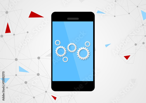 Mobile phone and gears on touchscreen
