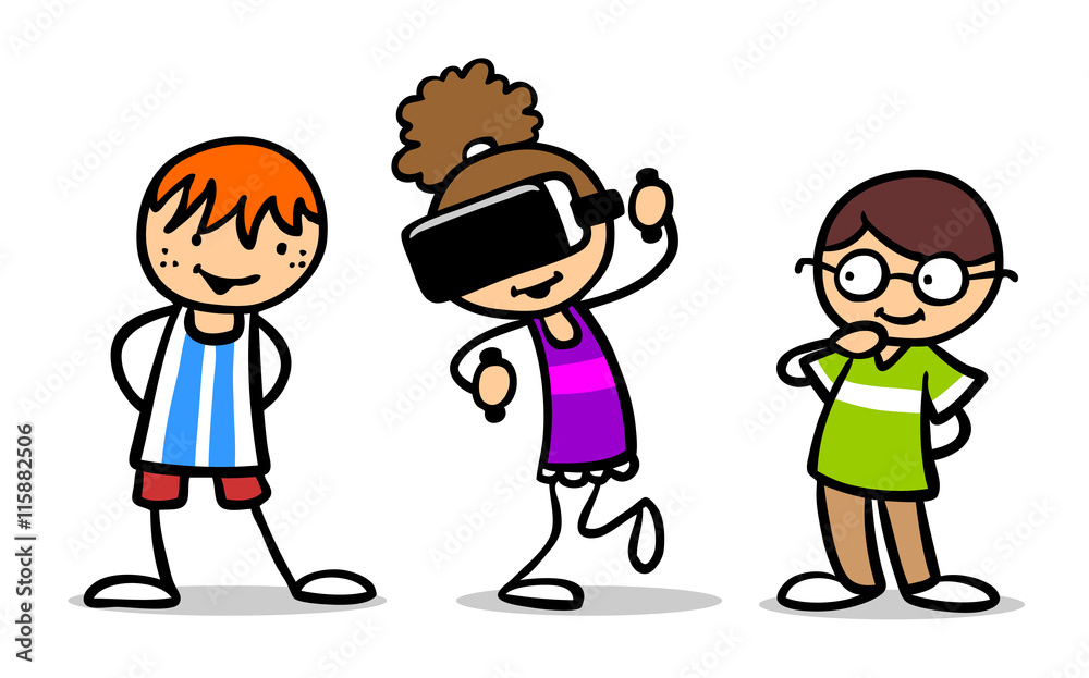 Kinder spielen mit Virtual Reality Glasses Kinder spielen mit Virtual Reality Glasses