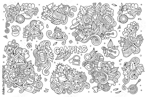 Camping nature symbols and objects