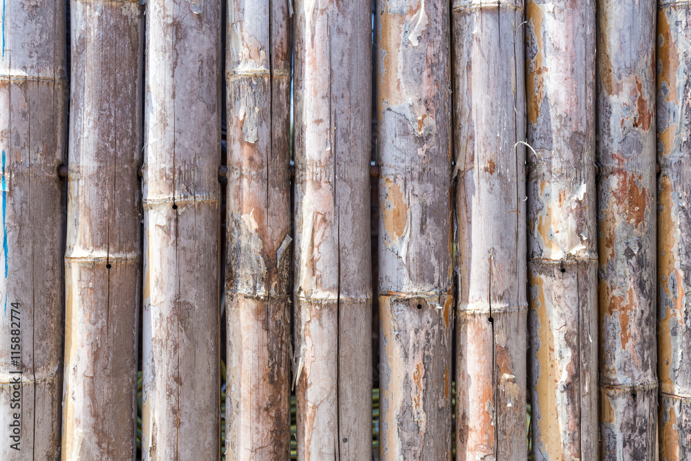 Naklejka premium Old brown bamboo wall pattern texture