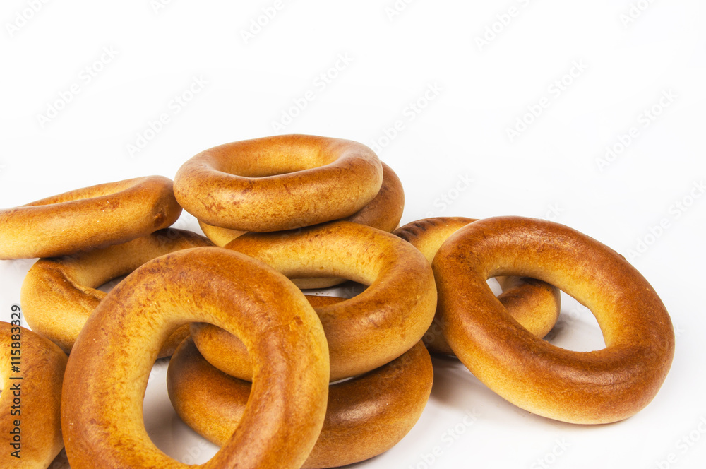 small bagels on a white background small bagels on a white background