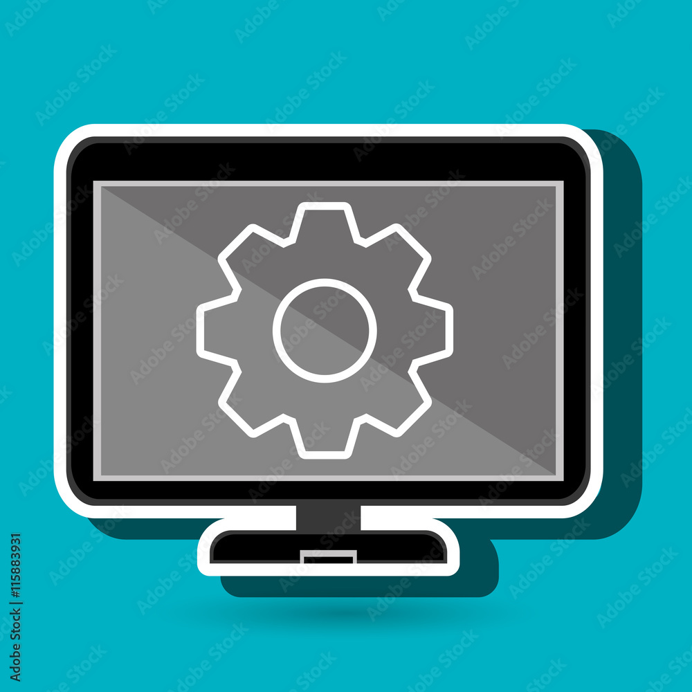 laptop blue gear isolated icon design, vector illustration  graphic 
