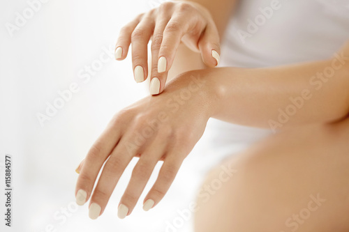 Hand Skin Care. Closeup Of Beautiful Woman Hands With Manicure