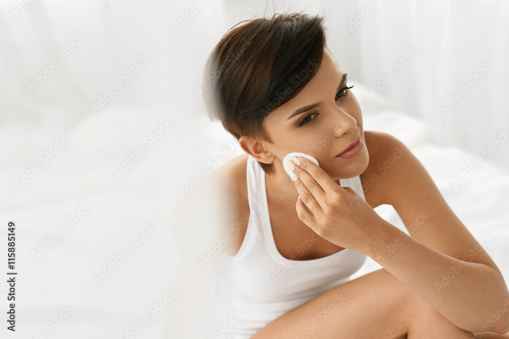 Skin Care. Woman Removing Face Makeup, Cleansing Beauty Face Skin Care. Woman Removing Face Makeup, Cleansing Beauty Face