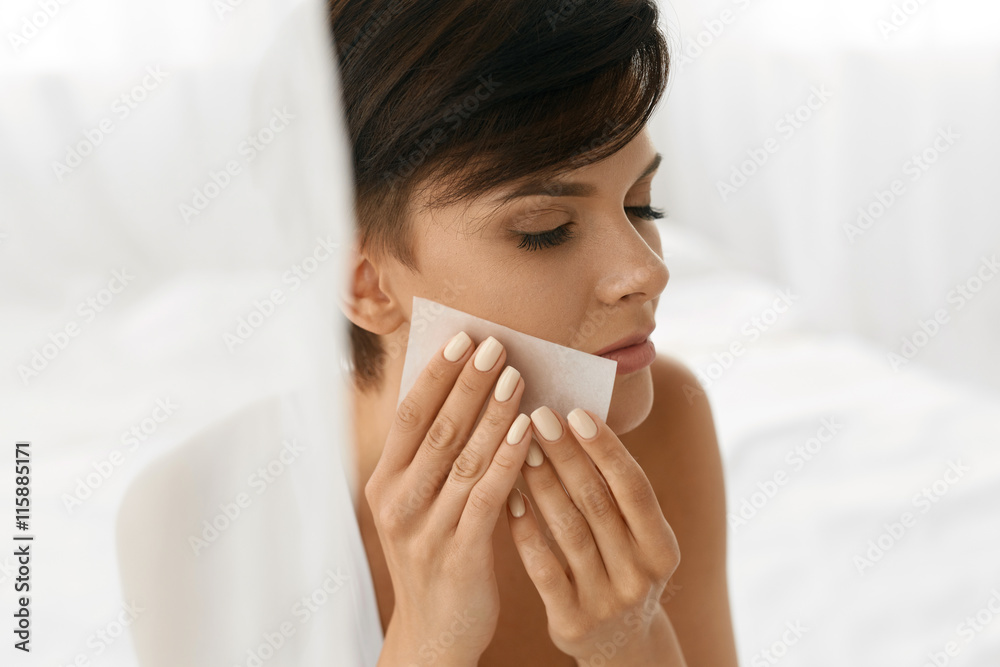 Beauty Woman Cleaning Beautiful Fresh Skin With Absorbing Tissue Beauty Woman Cleaning Beautiful Fresh Skin With Absorbing Tissue