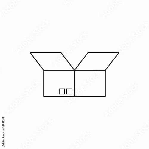 Opened cardboard box icon in outline style isolated vector illustration